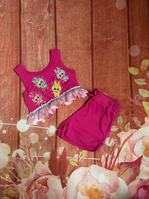 4y labubu shorts set