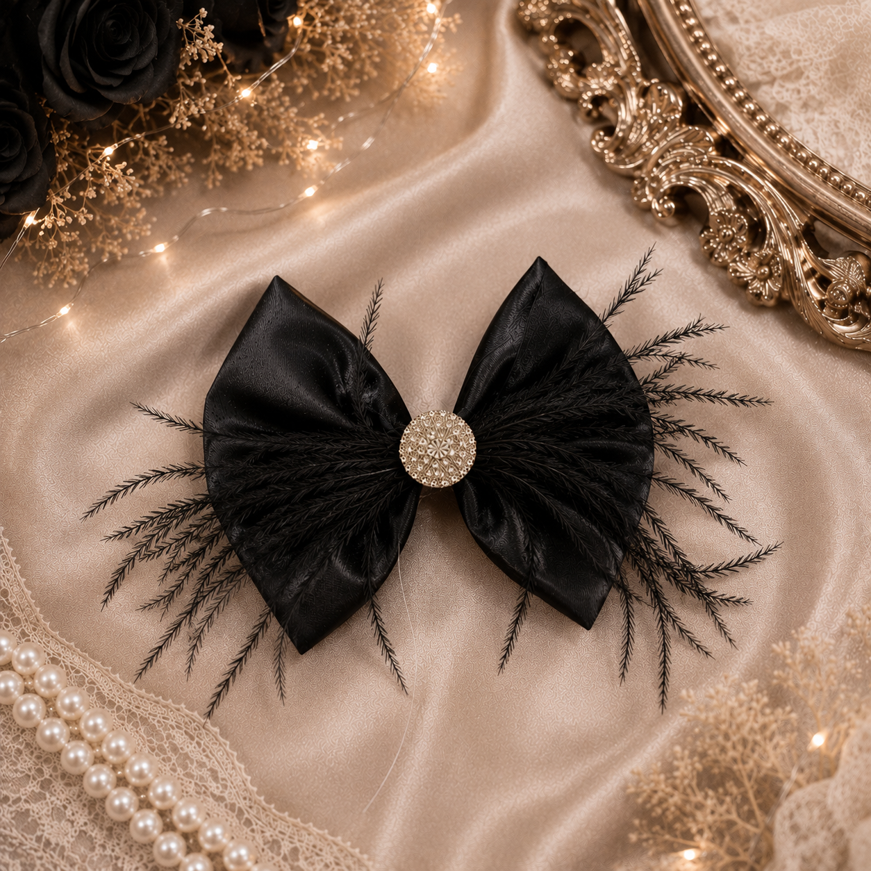 5 inch satin bow with feather