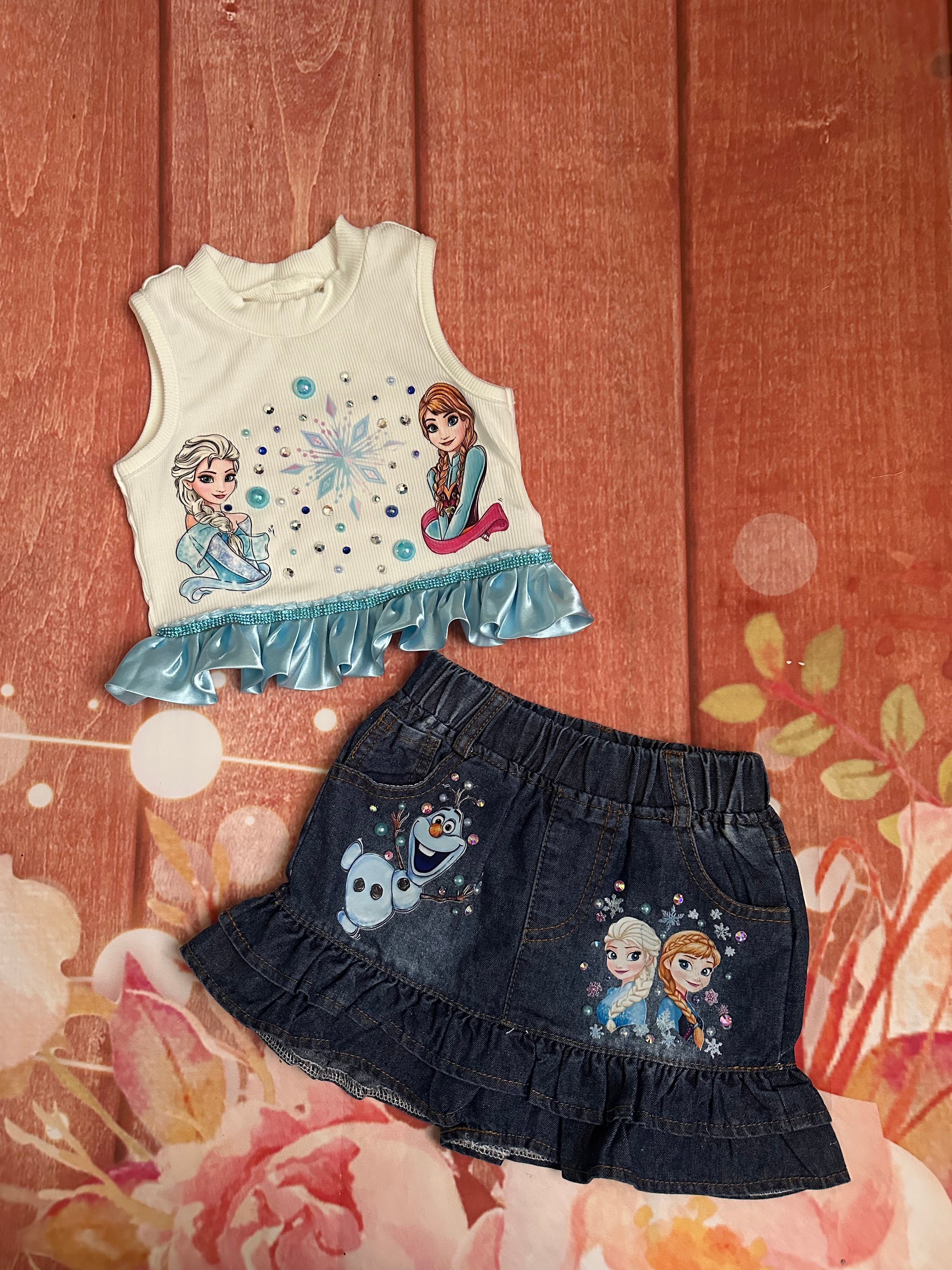 2/3 frozen Elsa Anna denim set