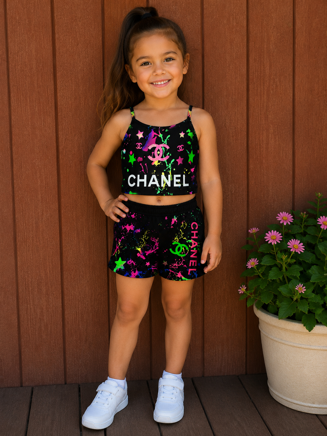4y I sported crop top and biker shorts
