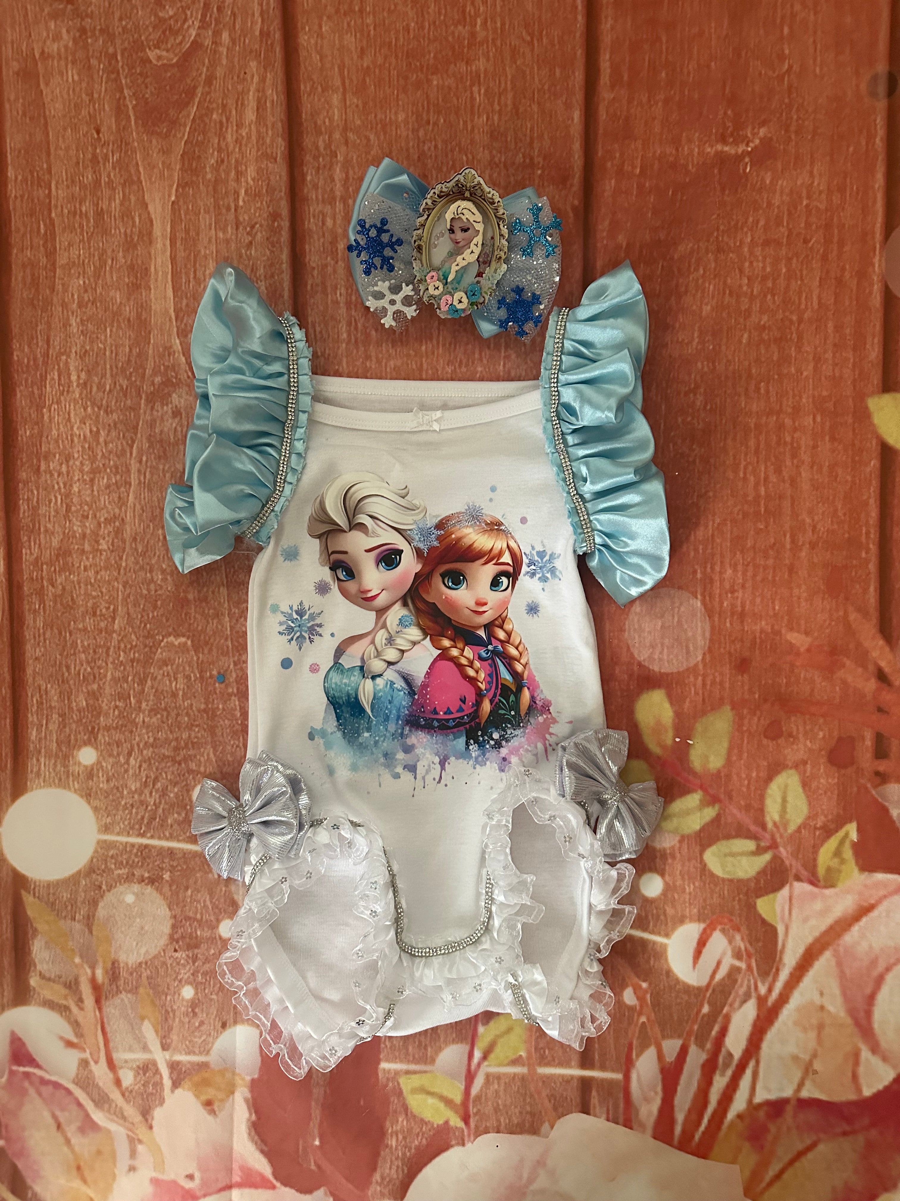 Frozen Elsa romper with hair bow