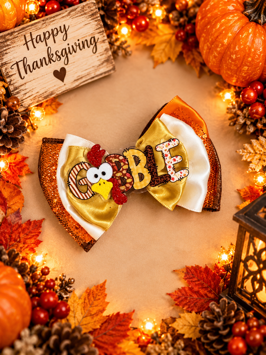Xl piggy size Thanksgiving turkey hair bow