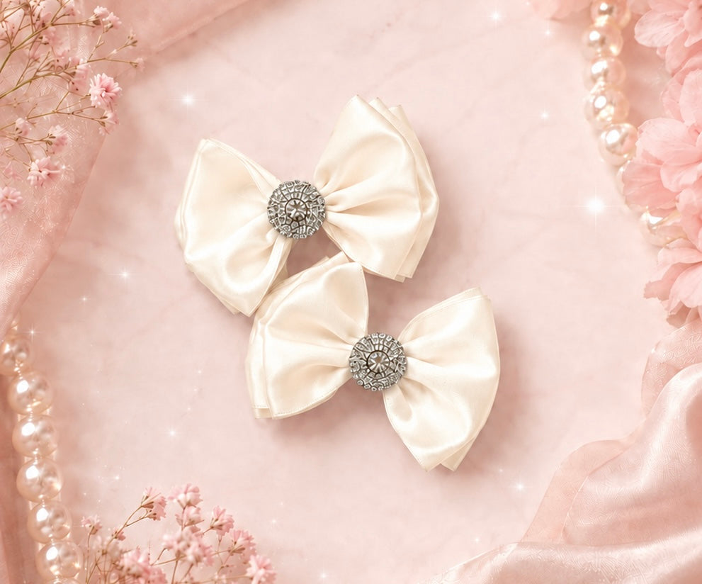 Off white satin pigtail bow