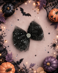 Black and silver Halloween tulle bow