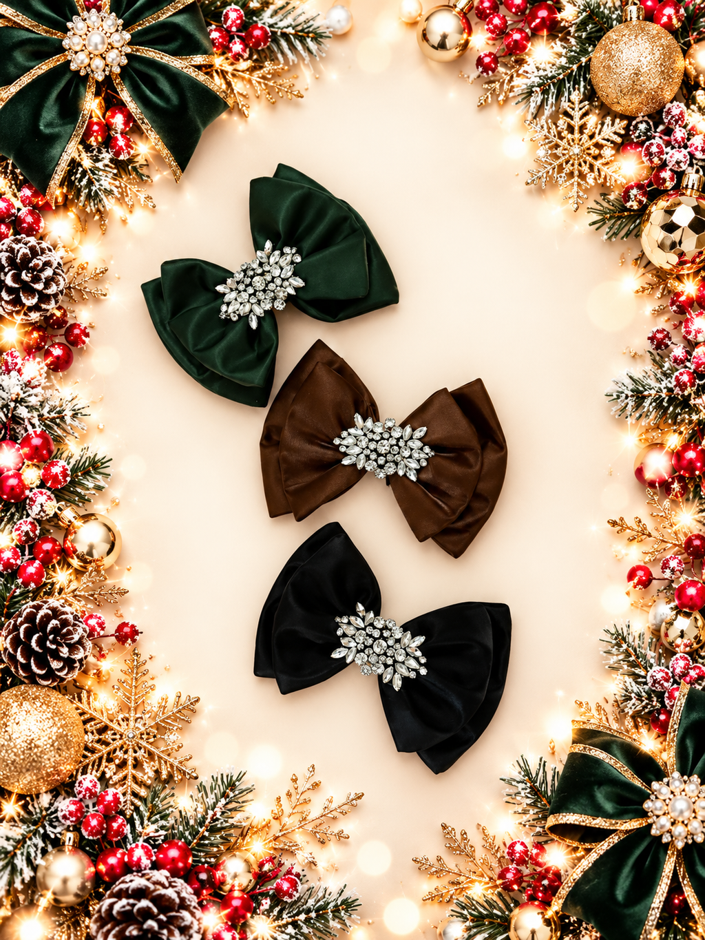Liquid satin brown double layer hair clip