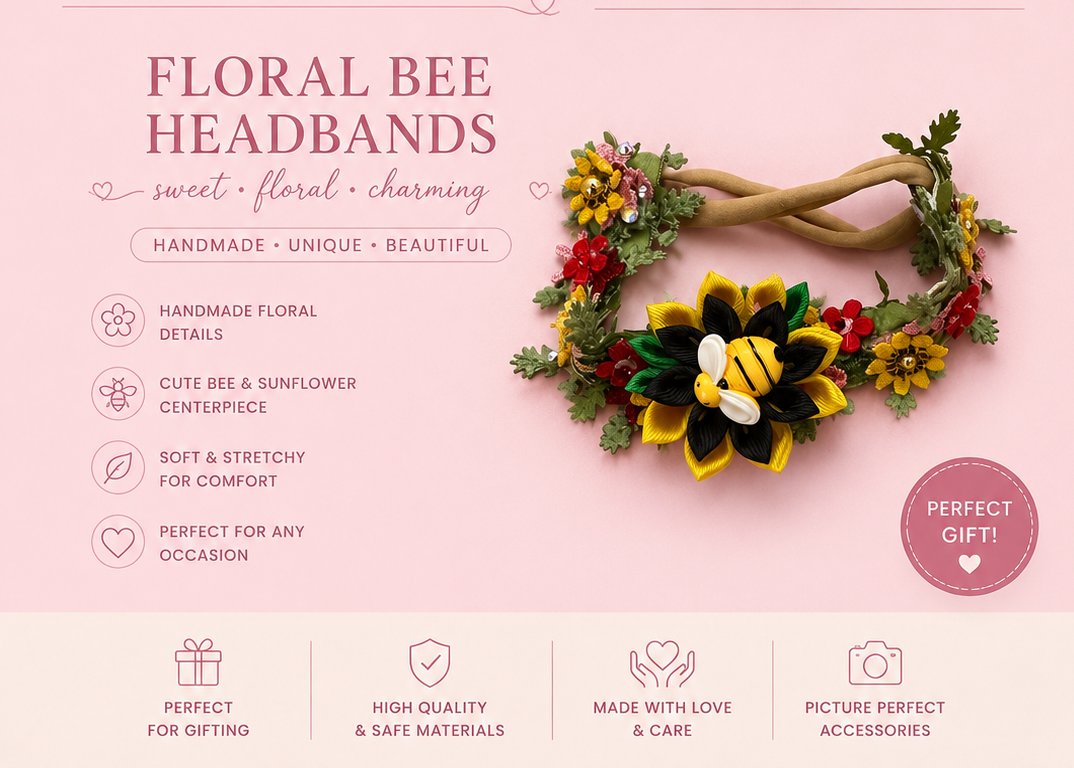 Baby headband sunflowers and bees