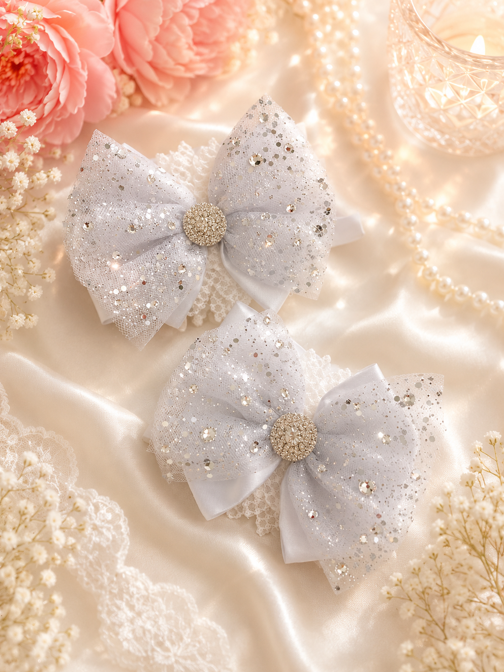 White tulle 5 inch hair bow