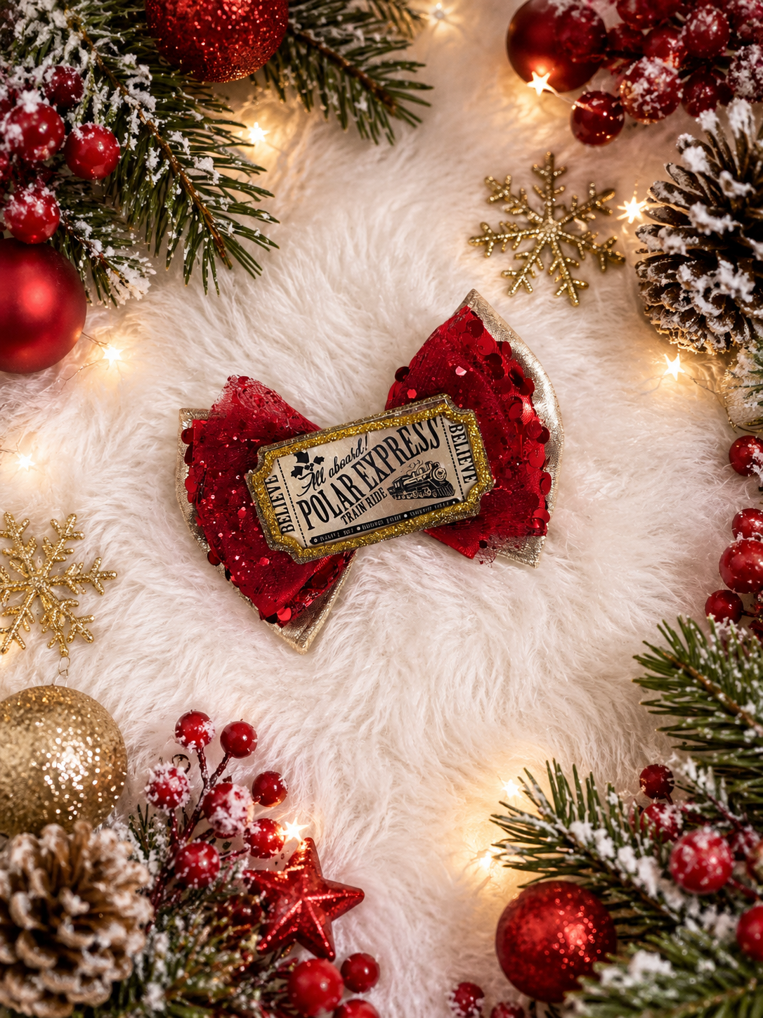 XL piggy bow polar express golden ticket