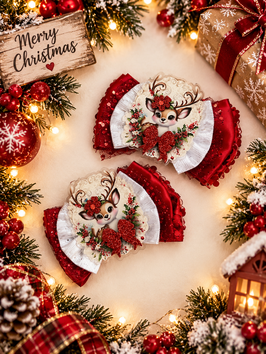 XL piggy size reindeer bow