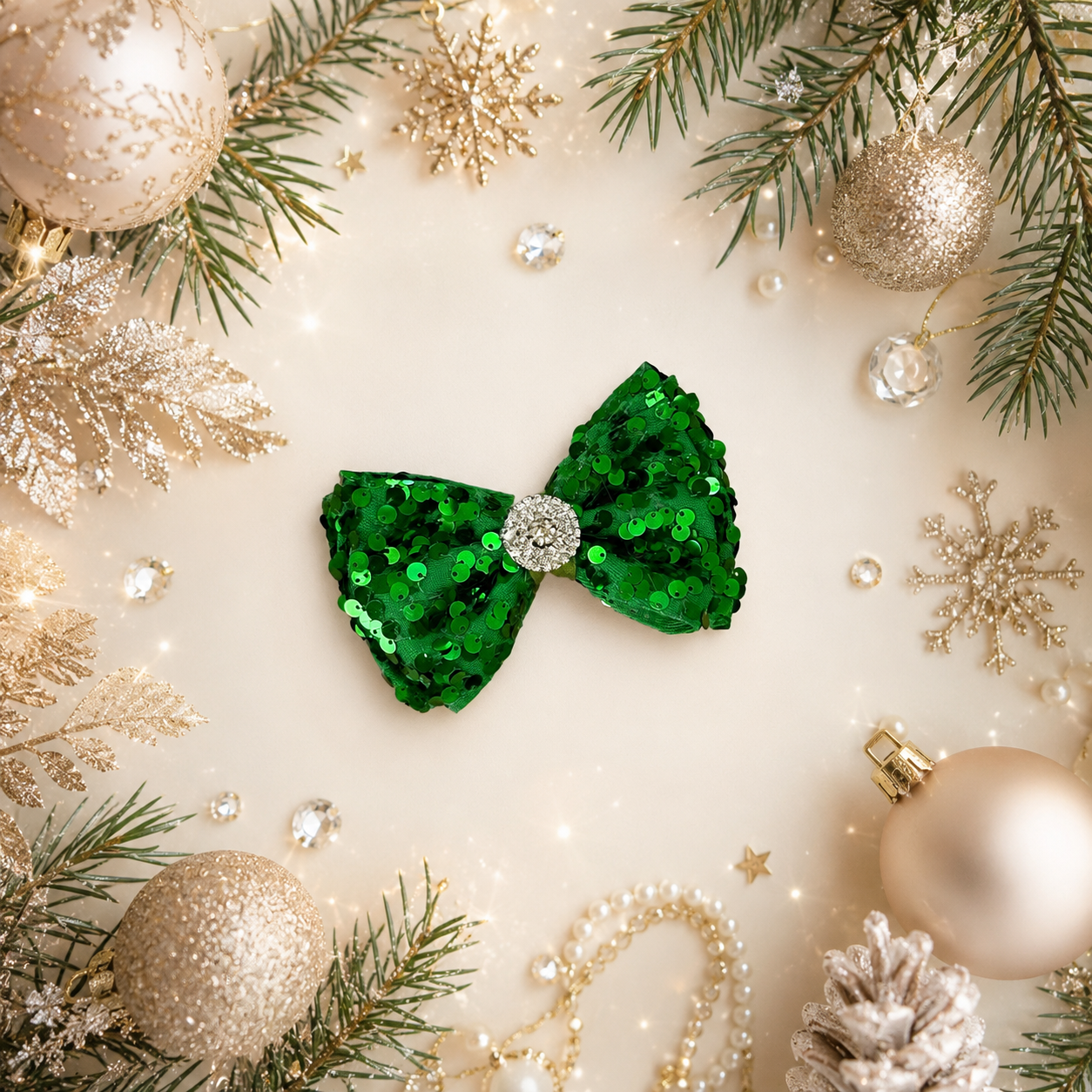 Green sequin piggy bow