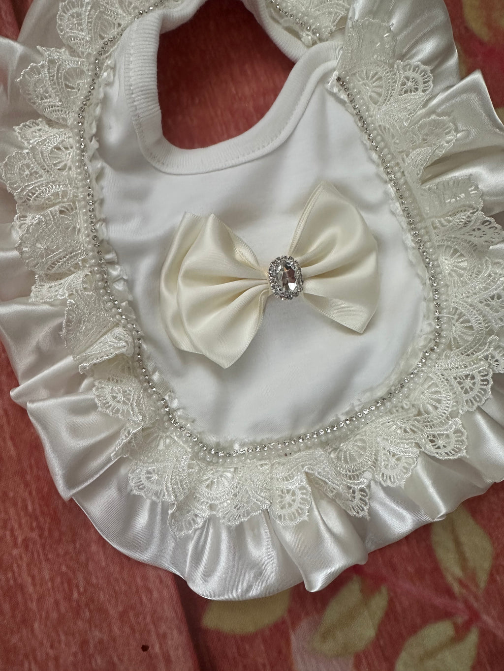 Off white christening decorative bib