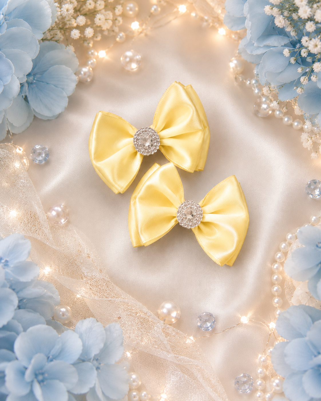 Yellow satin pigtail bow