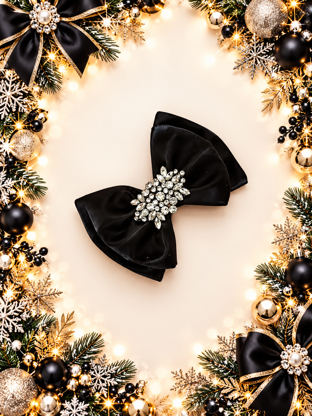 Liquid satin double layer hair clip black