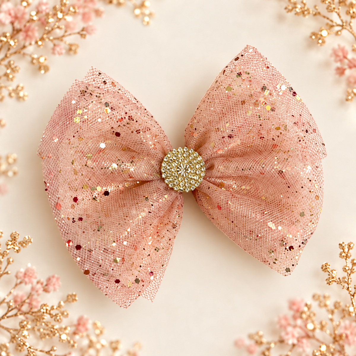 5 inch peach tulle hair bow