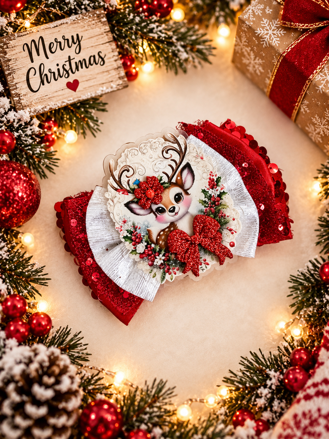XL piggy size reindeer bow