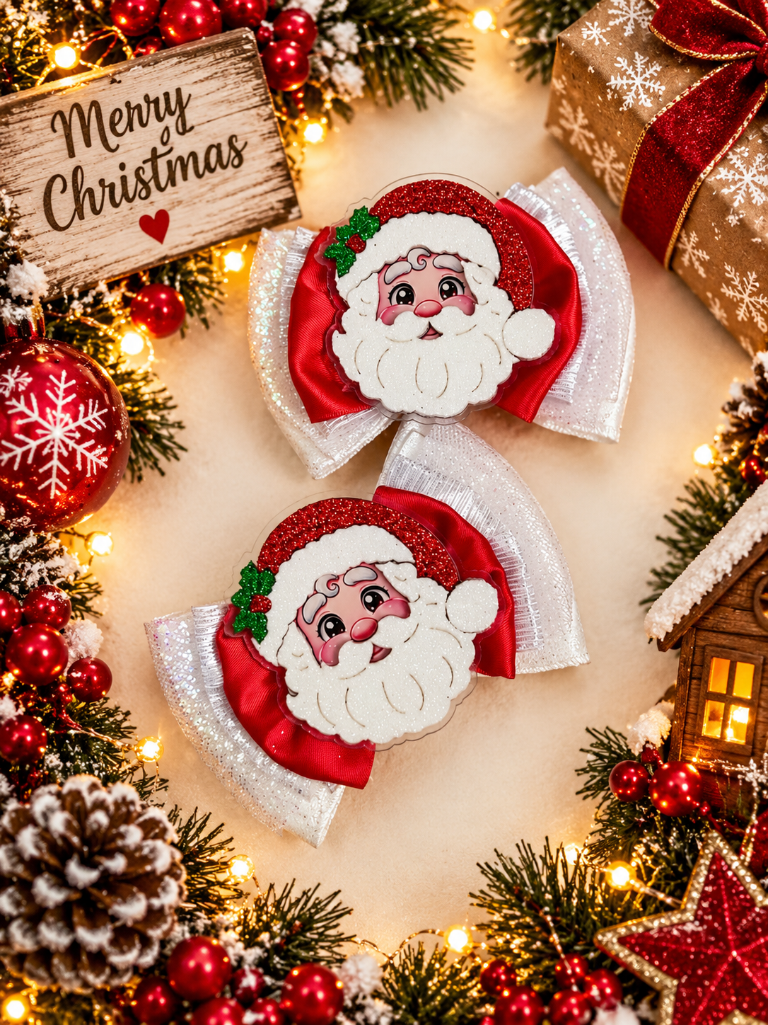 XL piggy size Santa bow