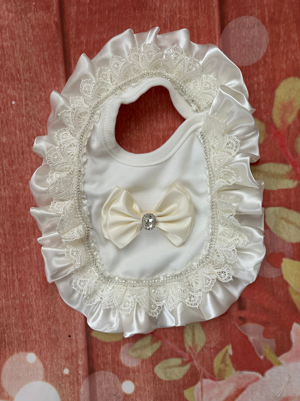Off white christening decorative bib