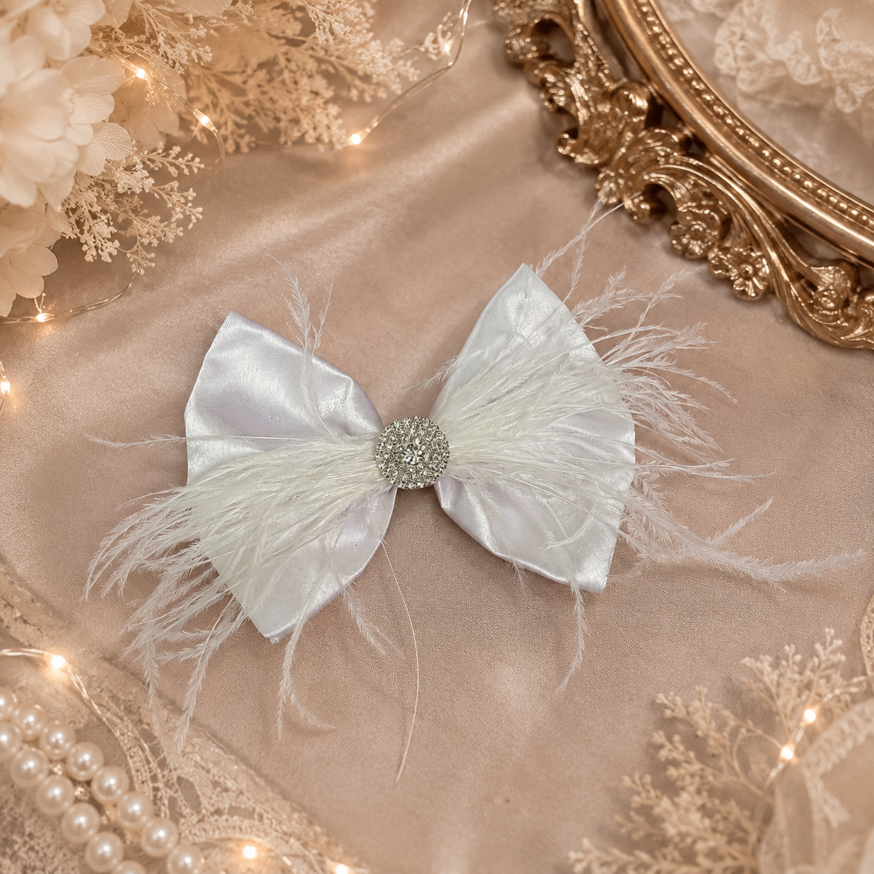 5 inch satin bow with feather