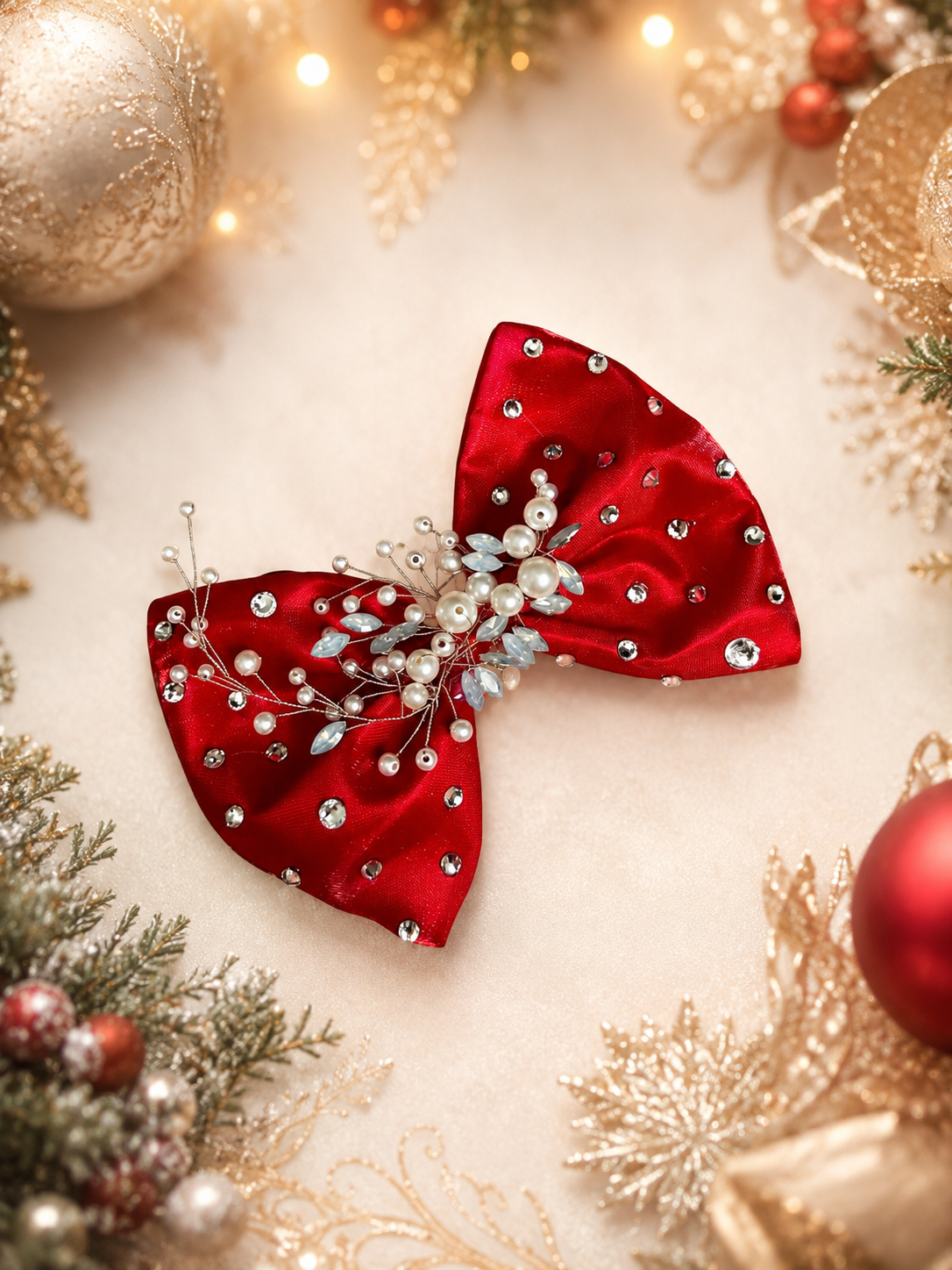Red rhinestone holiday clip