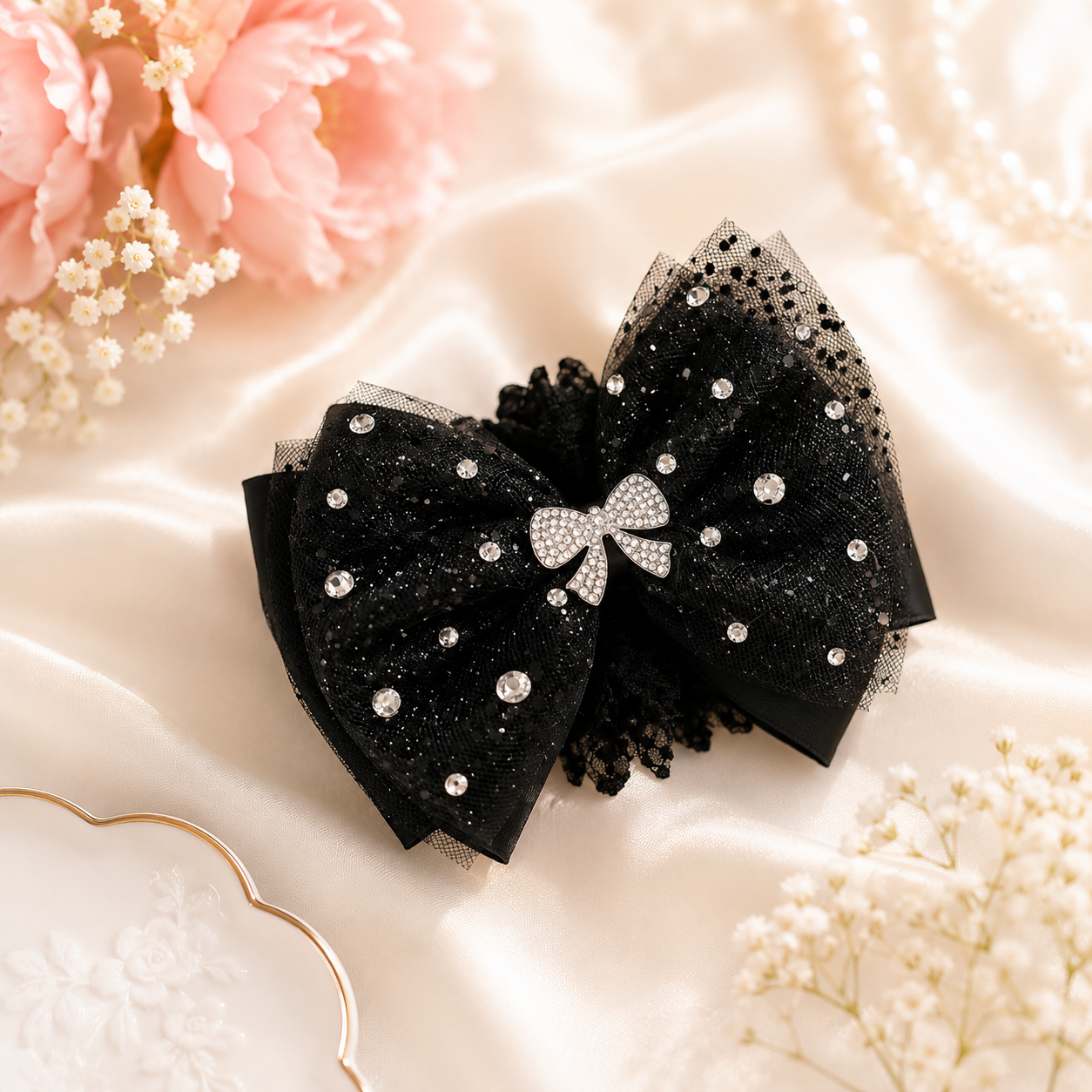 Black Tulle 5 inch bow