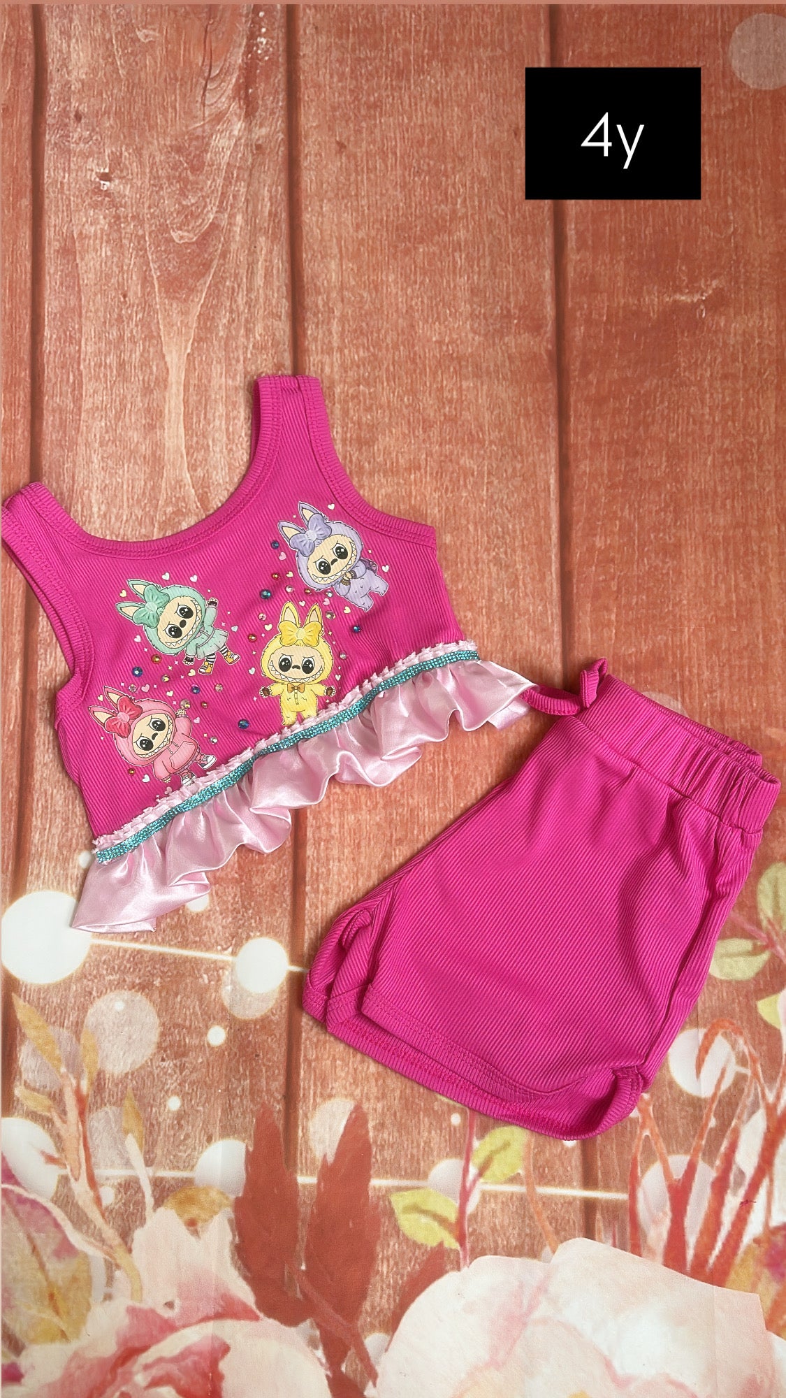 4y labubu shorts set