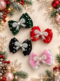 Piggy size holiday pear bow hair clip