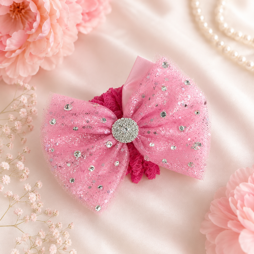 Pink tulle 5 inch bow
