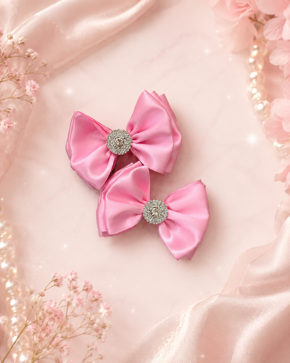 Pink satin pigtail bow