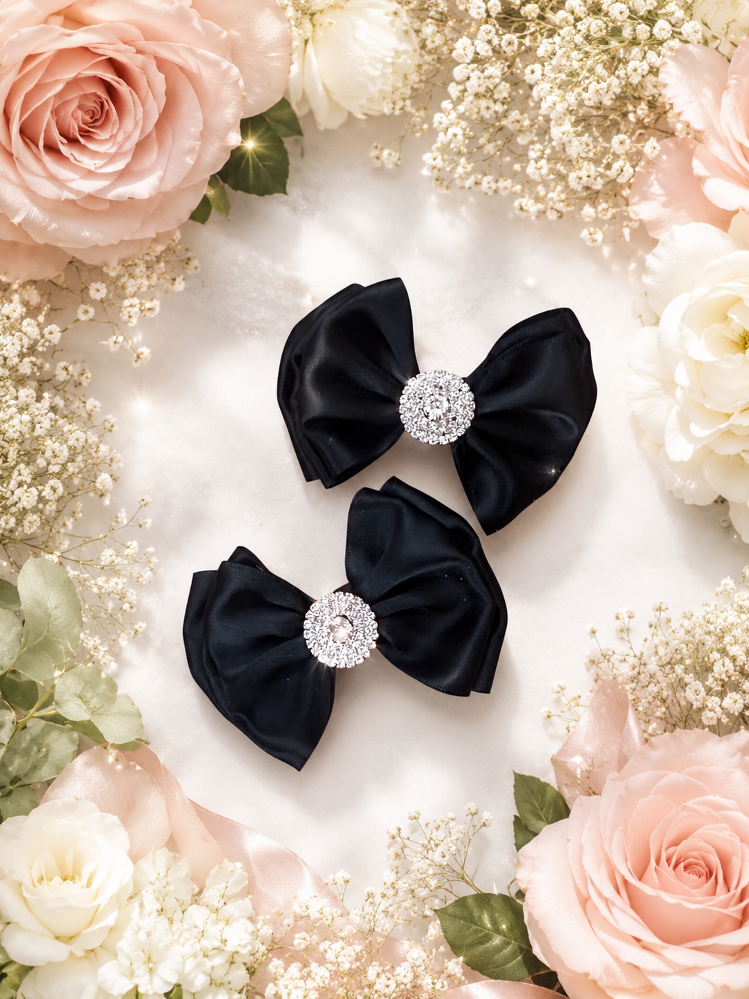 Black satin piggy bows