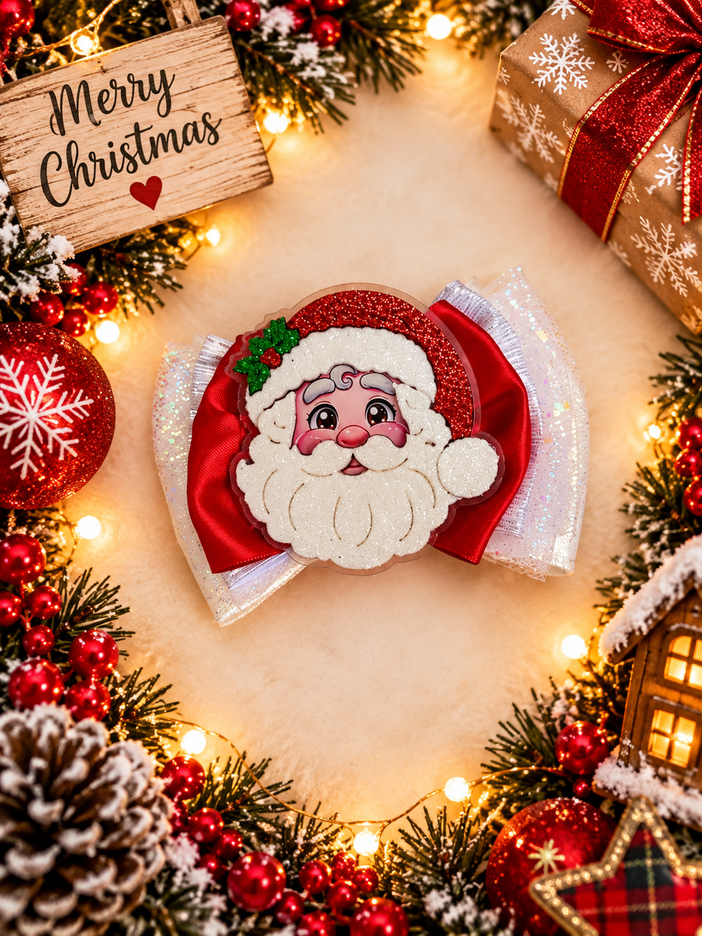 XL piggy size Santa bow