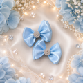 Baby blue satin pigtail bow
