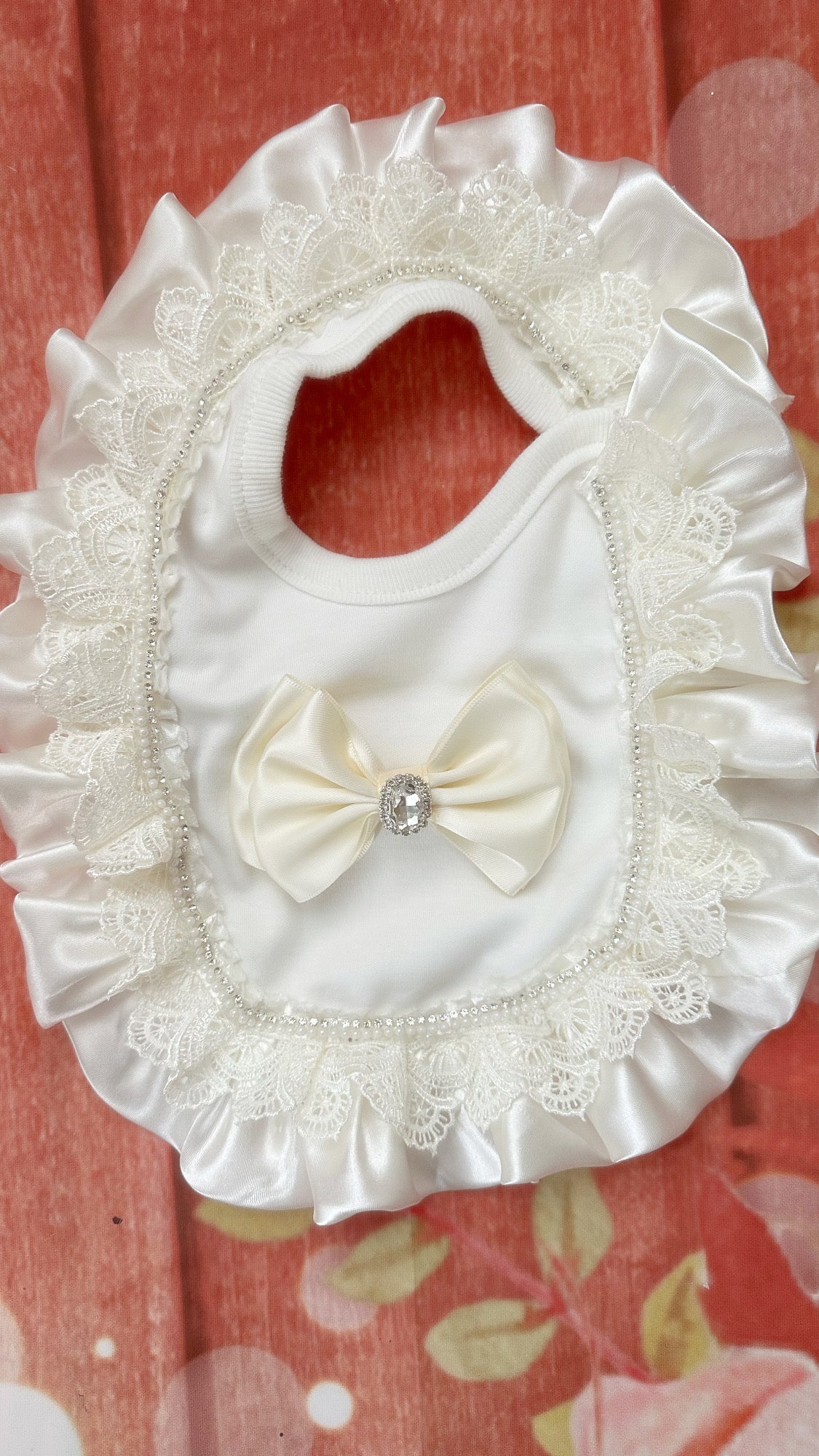 Off white christening decorative bib