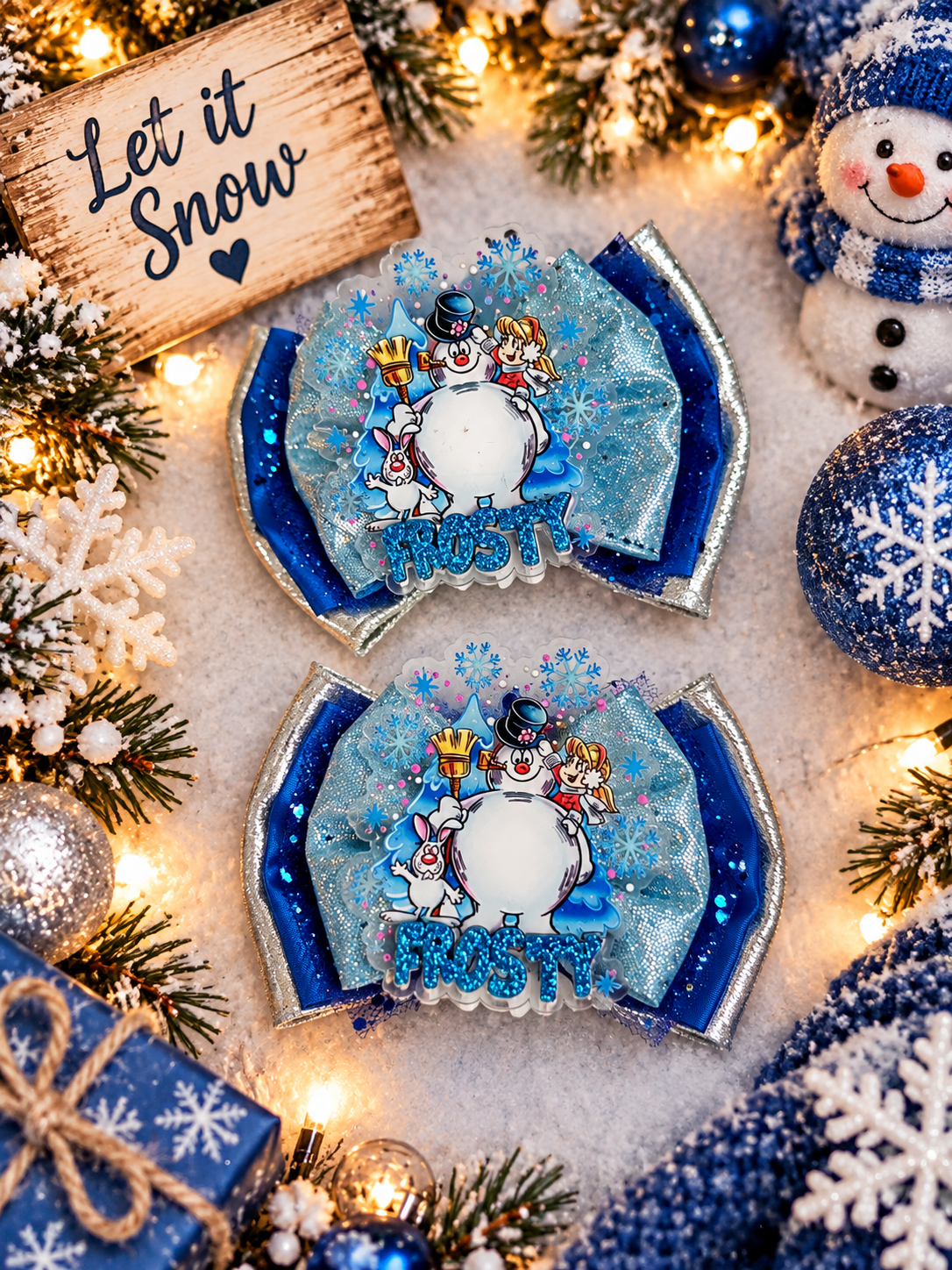 Xl piggy frosty the snowman bow