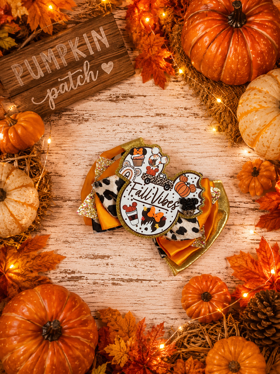 Xl fall piggy bow pumpkin picking