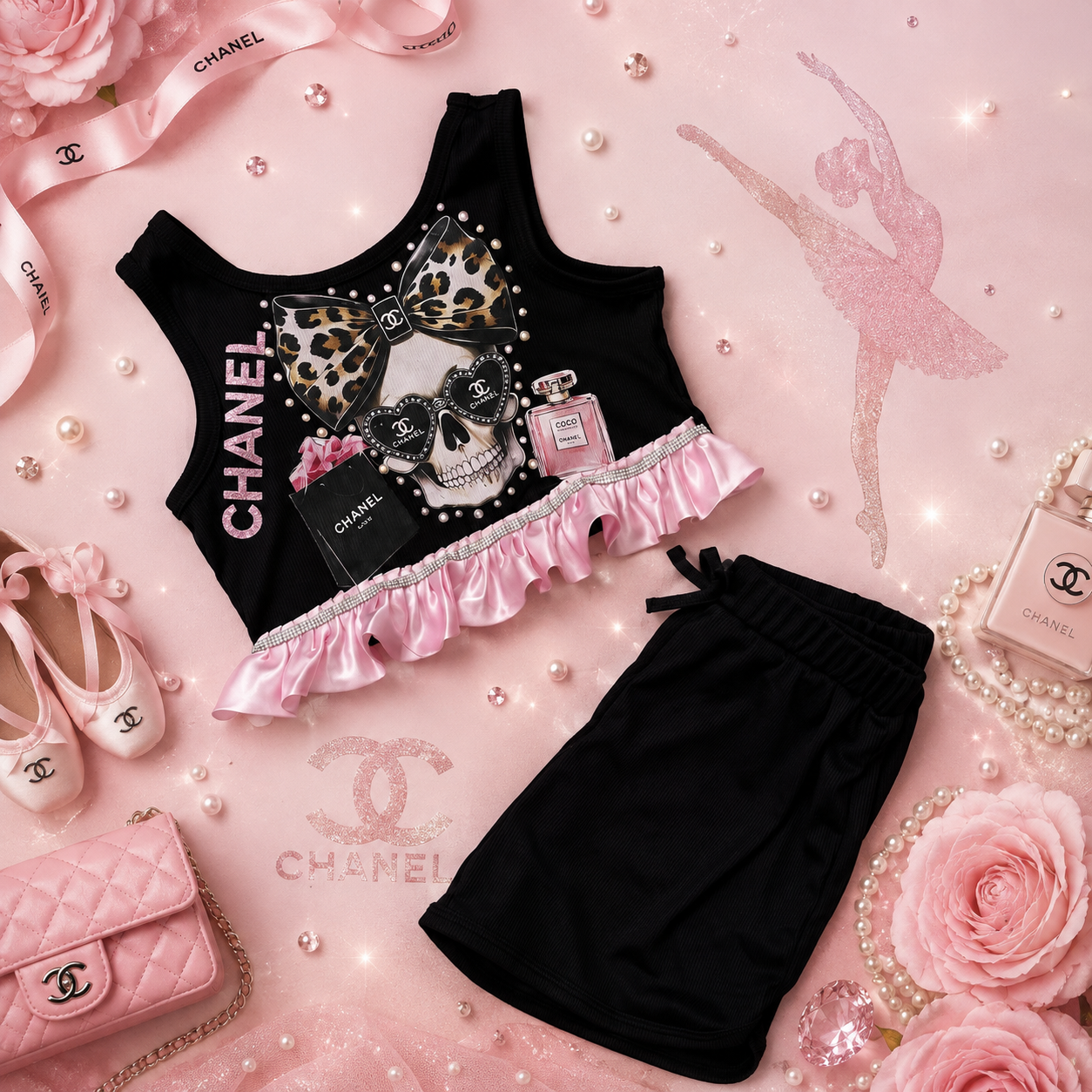 7y inspired  skull short set