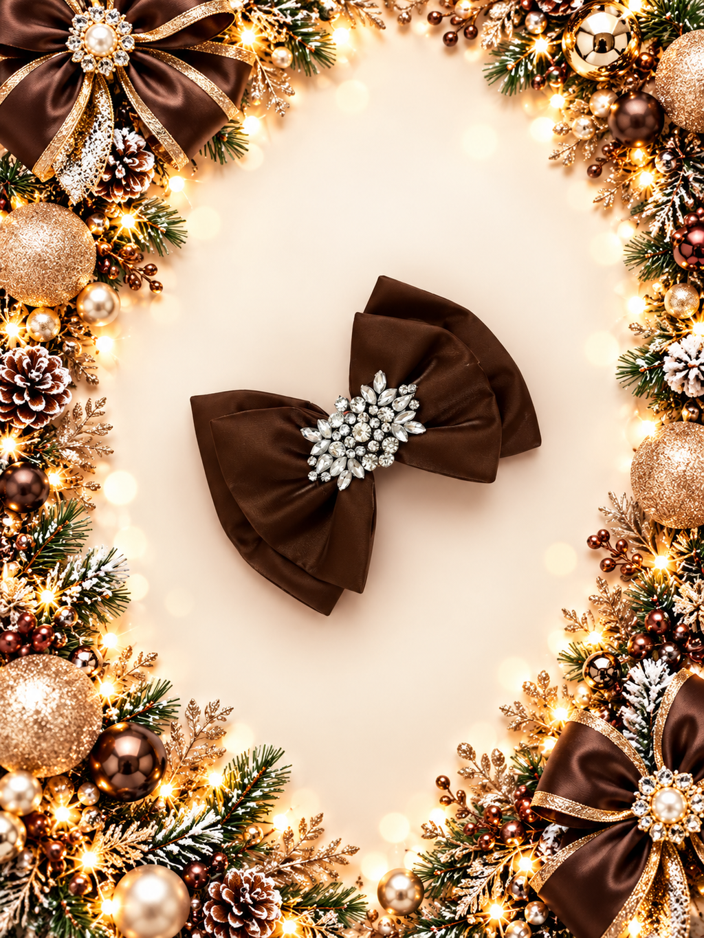 Liquid satin brown double layer hair clip