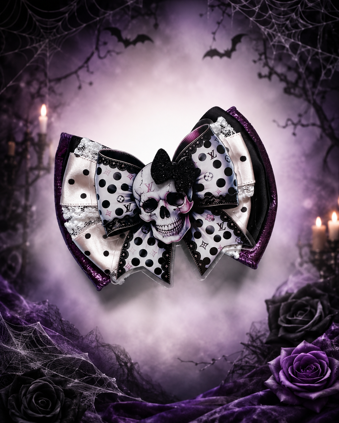 Xl skull Halloween hair bow