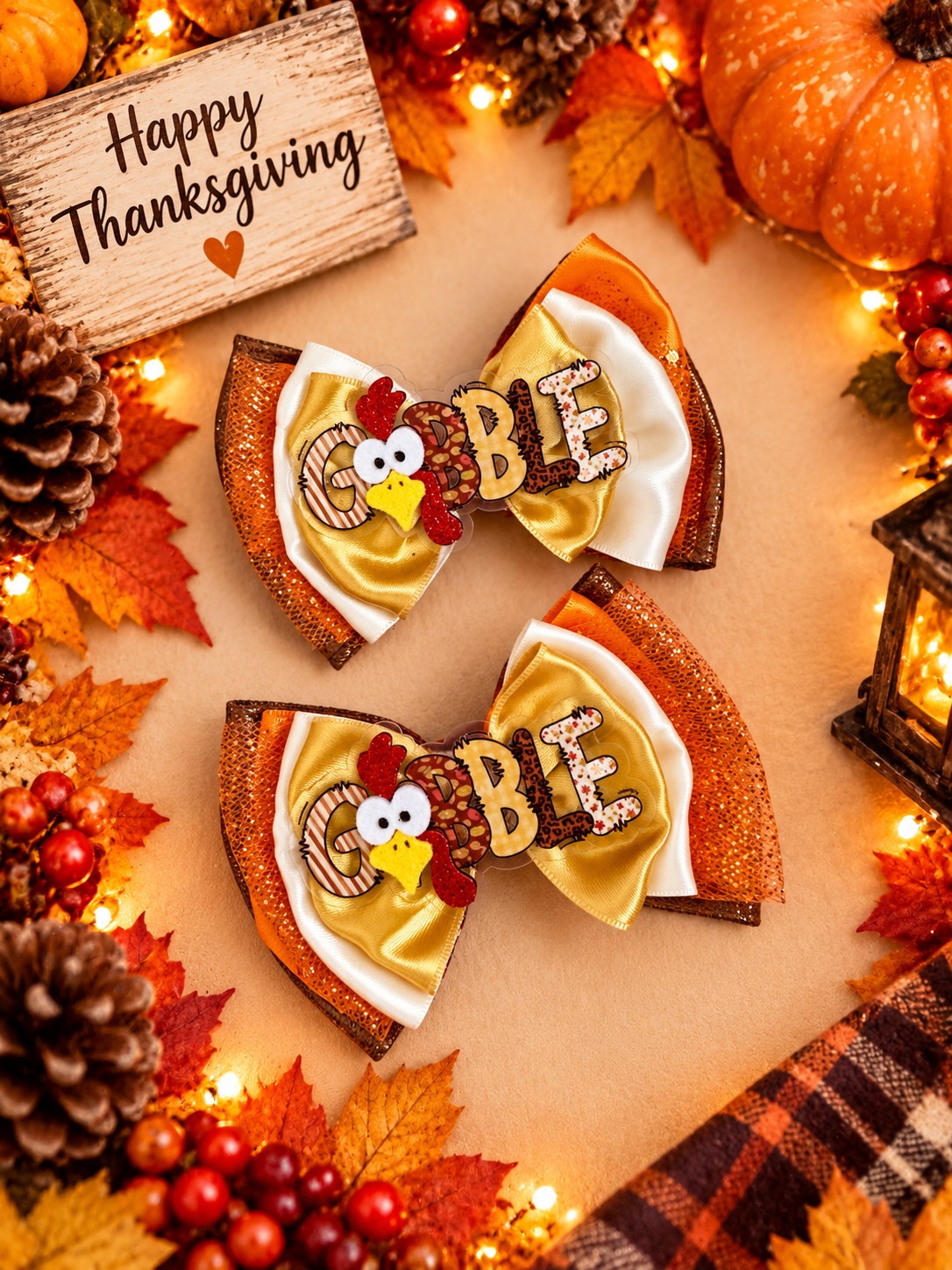 Xl piggy size Thanksgiving turkey hair bow