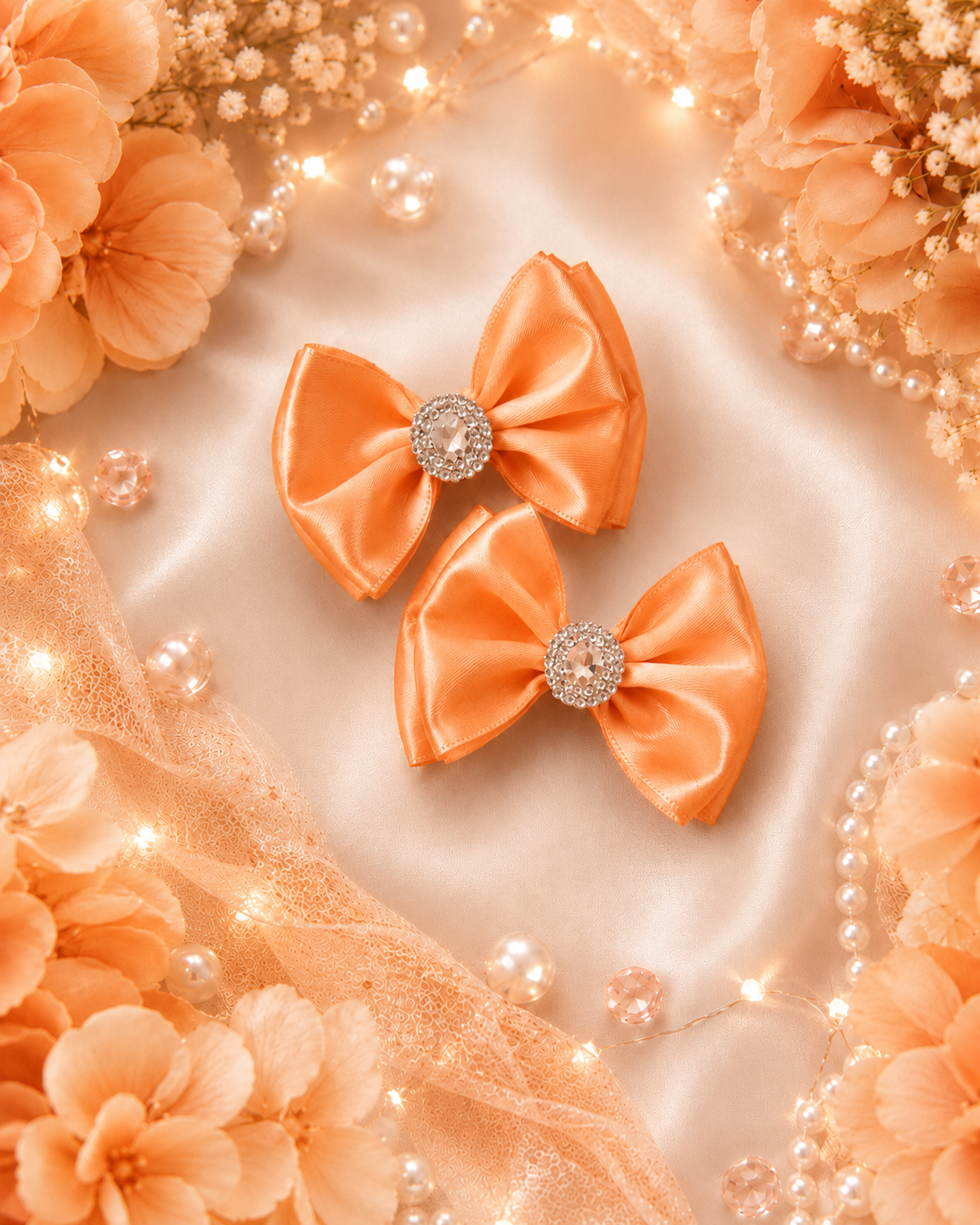 Orange satin pigtail bow