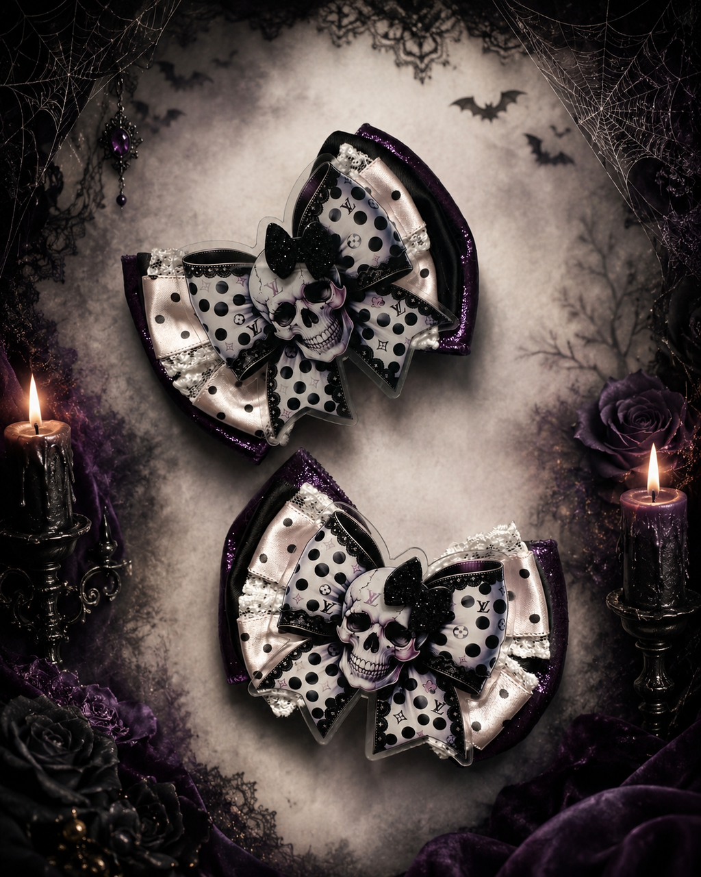 Xl skull Halloween hair bow