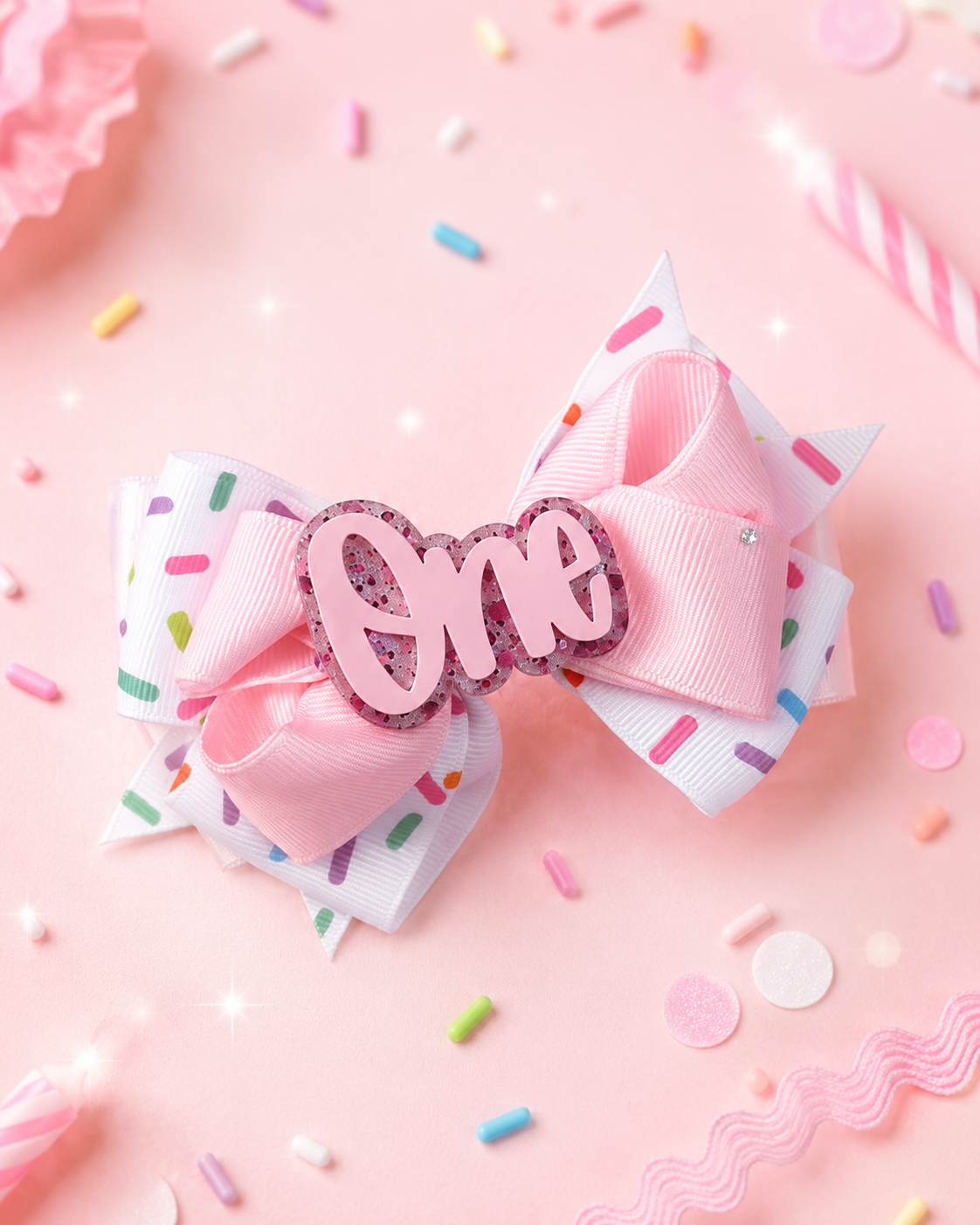 Piggy size first birthday hair bow