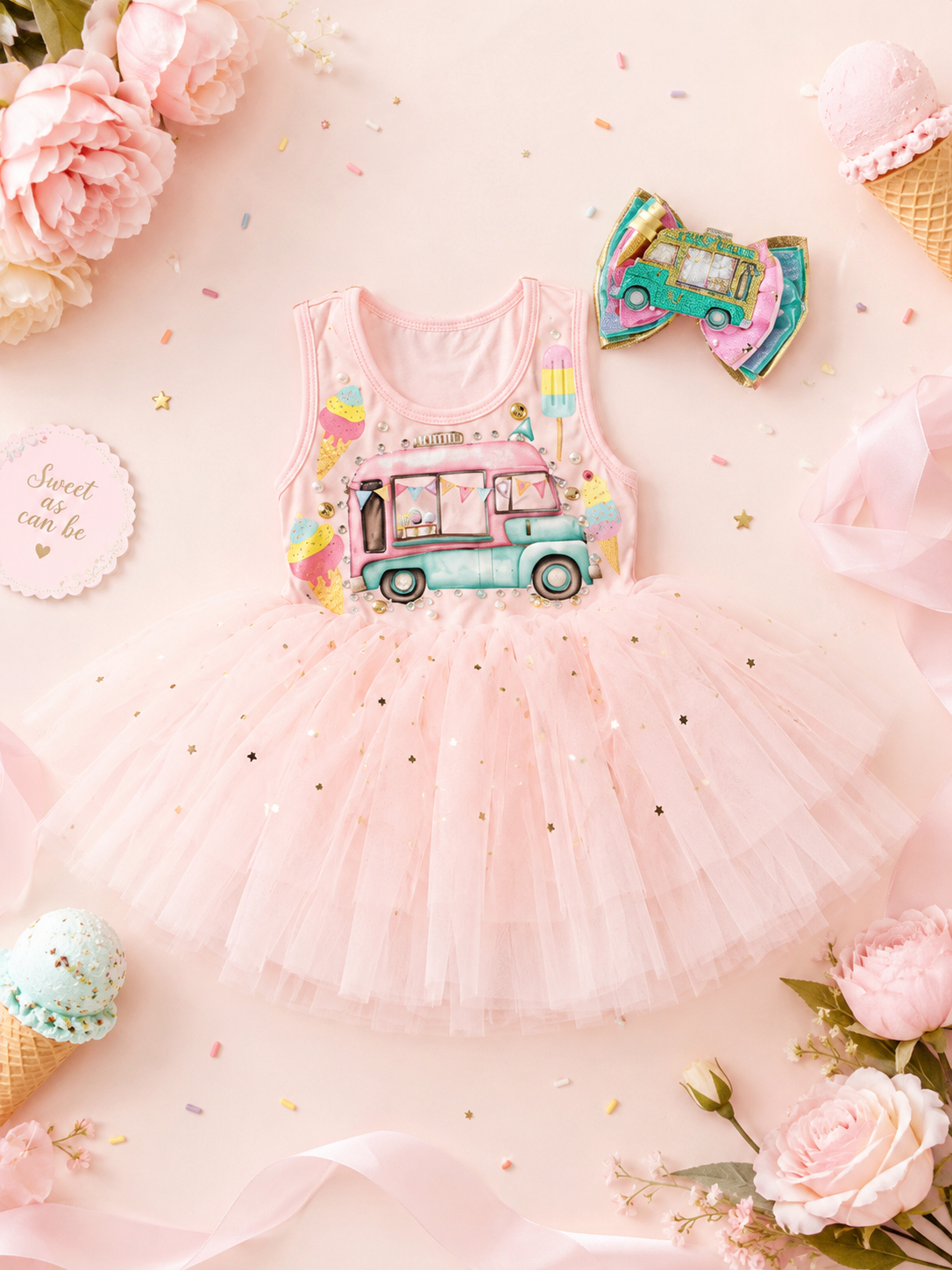 Ice cream truck tutu set with bow