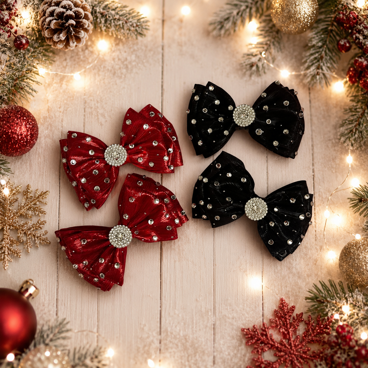 Black piggy bow with rhinestone