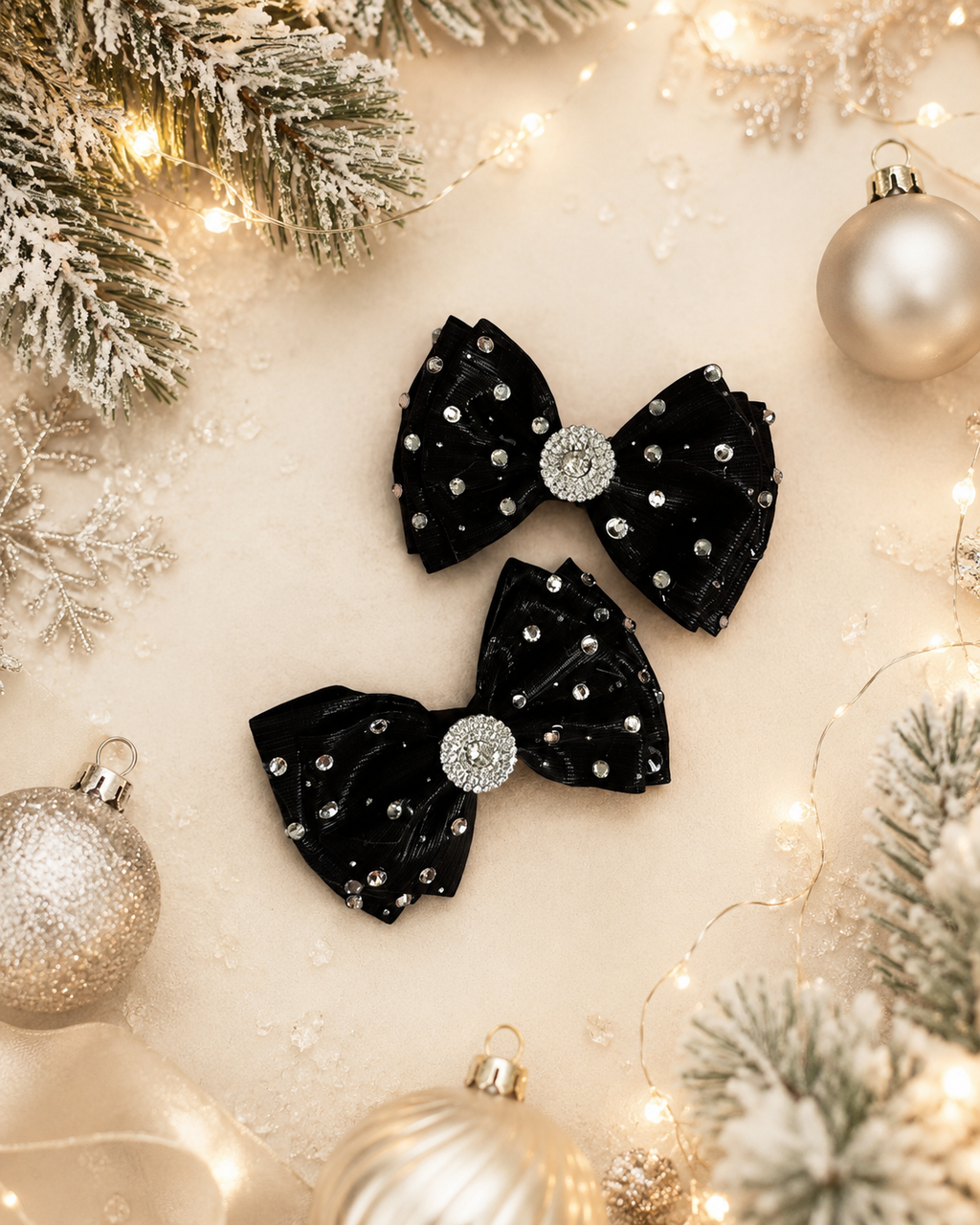 Black piggy bow with rhinestone