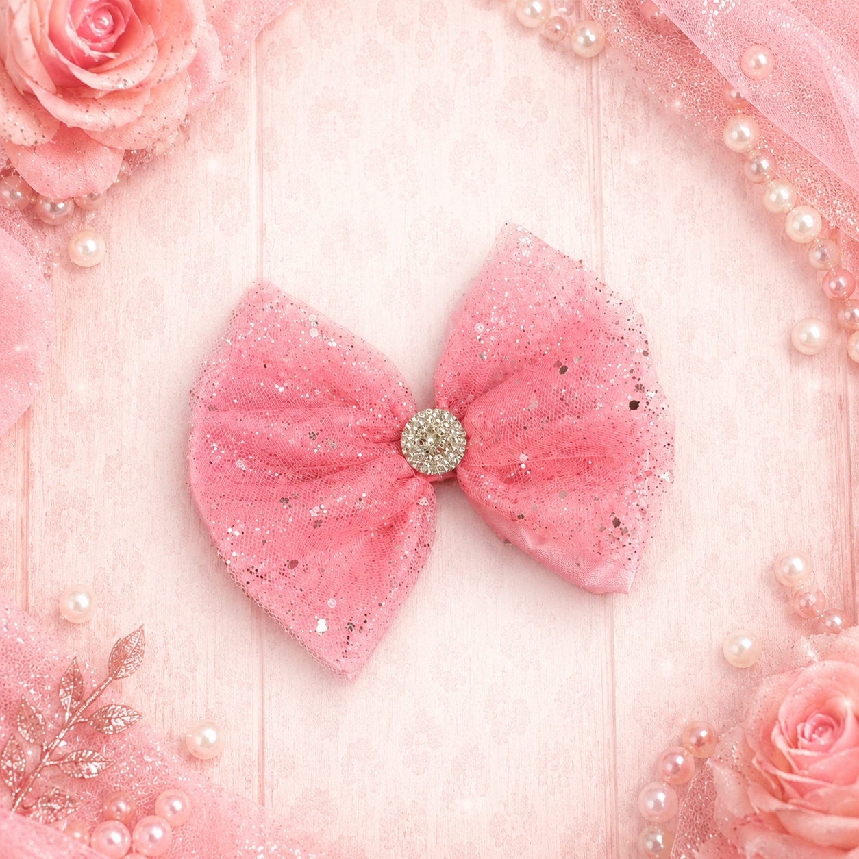 5 inch pink tulle hair bow