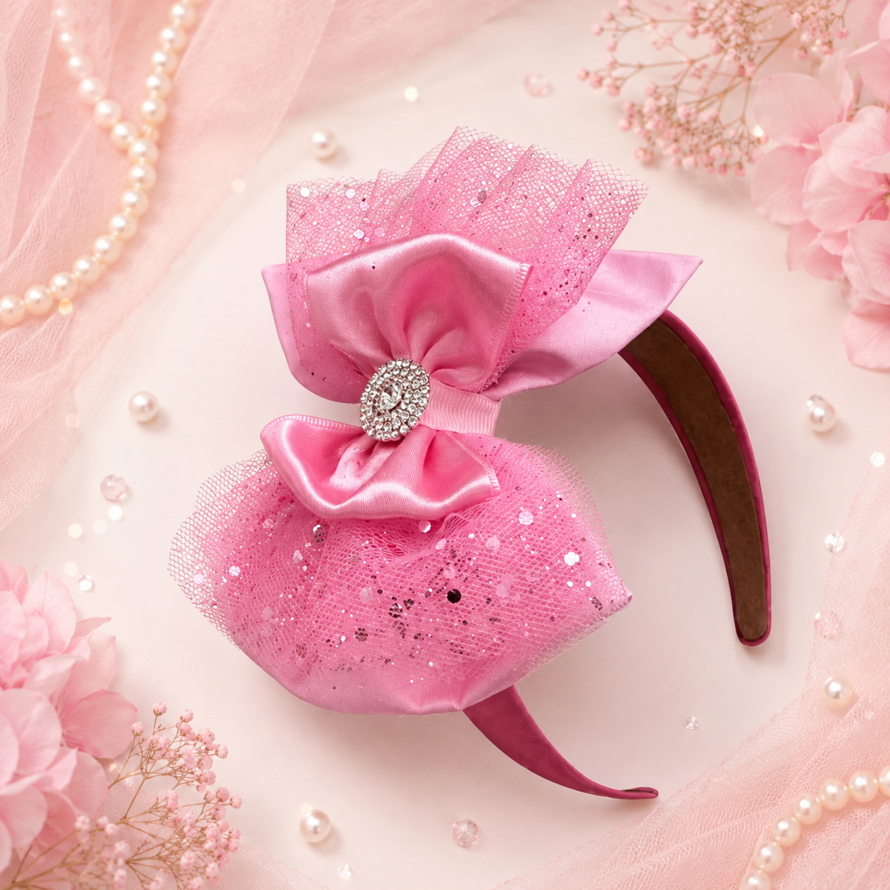 Pink tulle hard headband