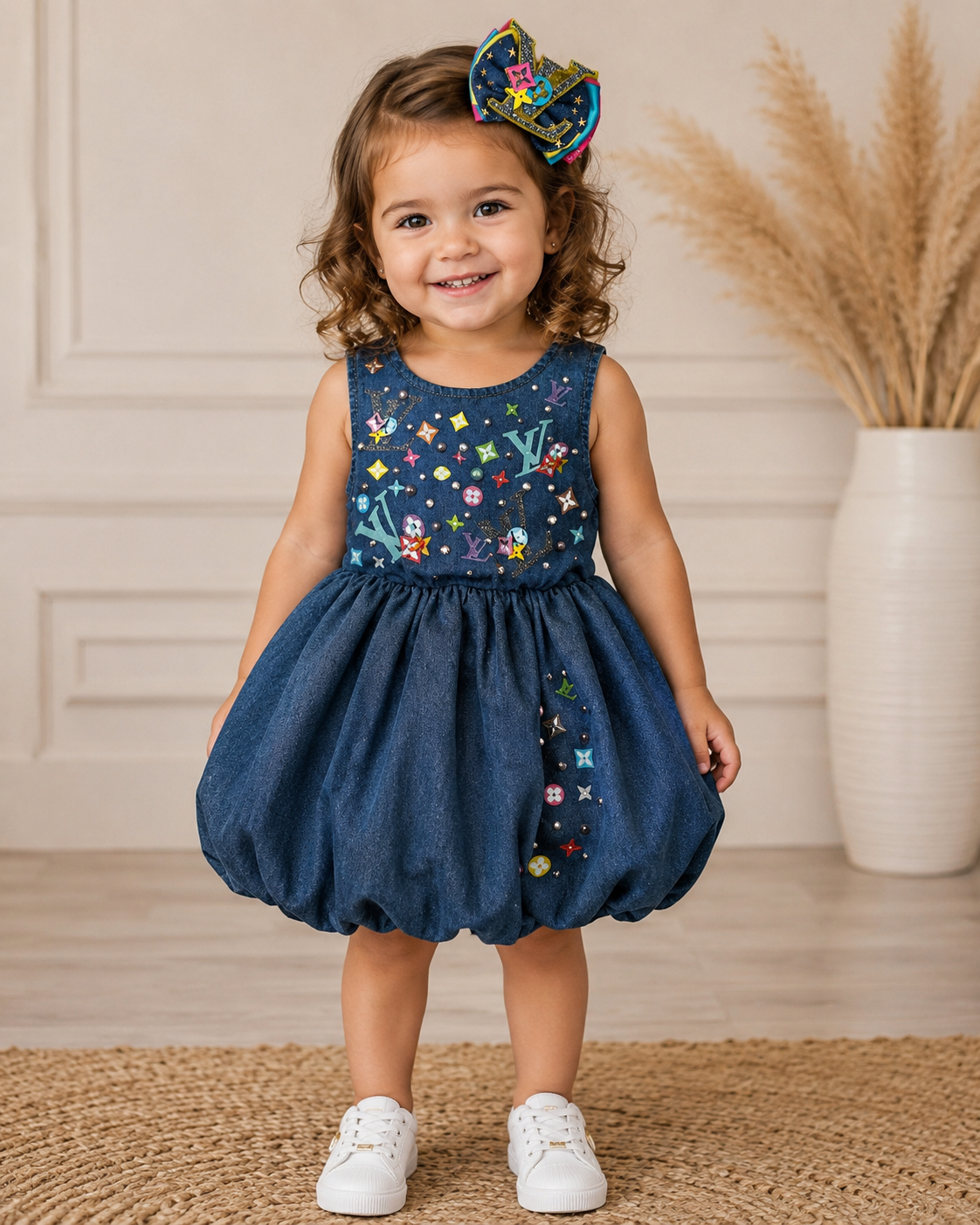 3y denim dress with matching hair clip