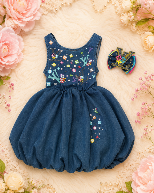 3y denim dress with matching hair clip