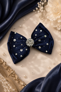 Navy blue liquid satin bow
