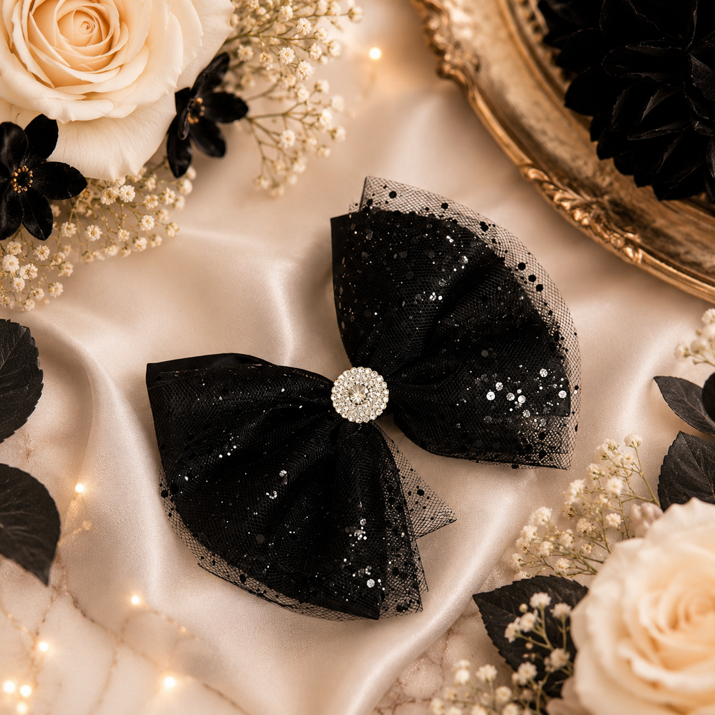 5 inch black tulle bow